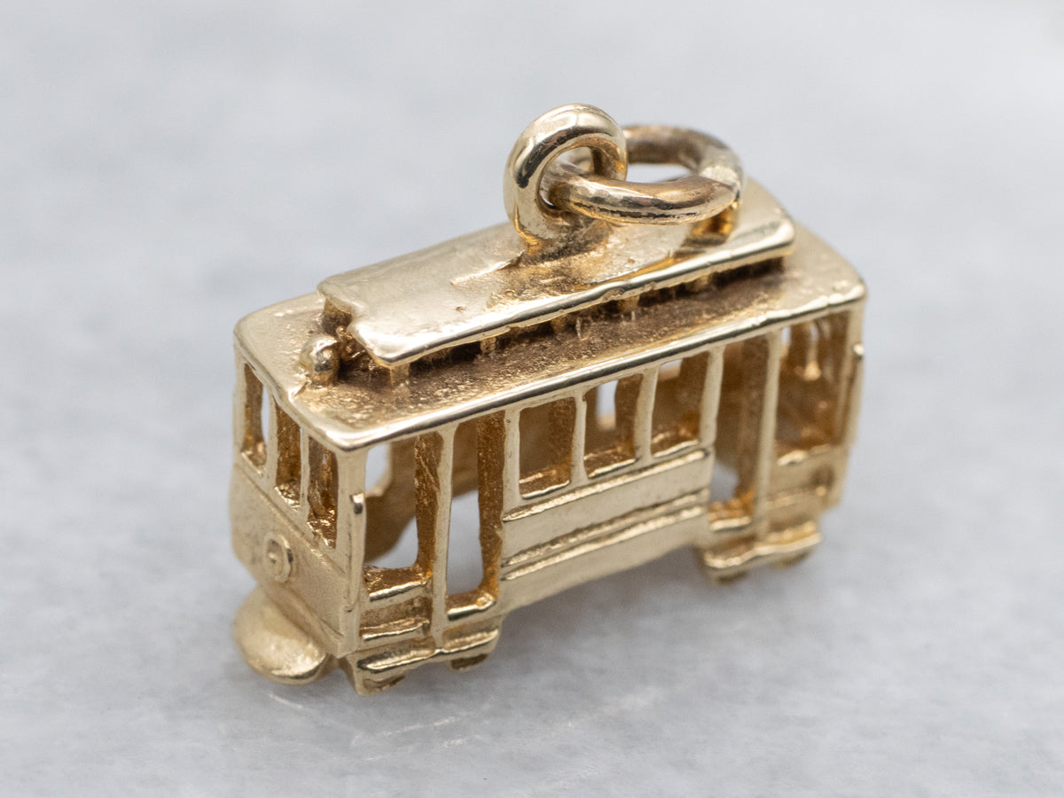 Yellow Gold Trolley Car Charm Pendant
