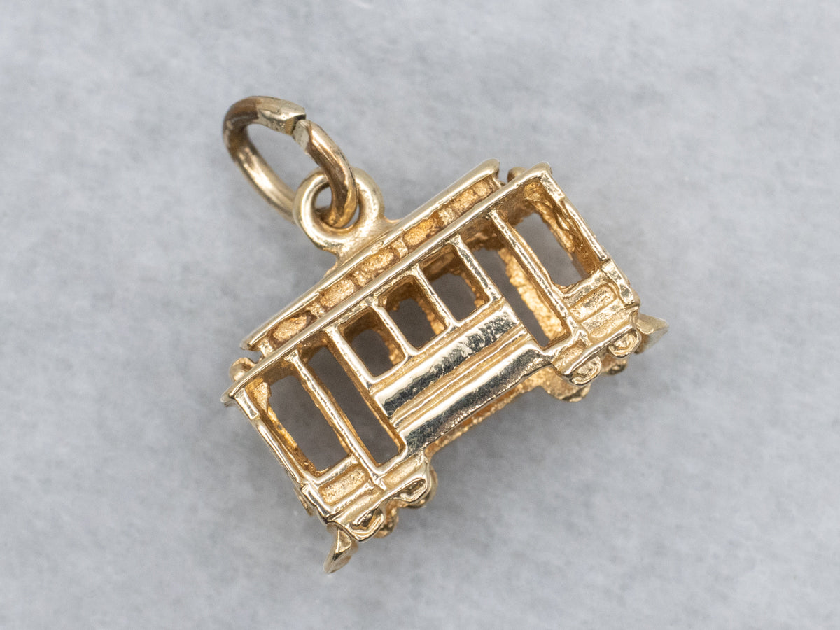 Yellow Gold Trolley Car Charm Pendant