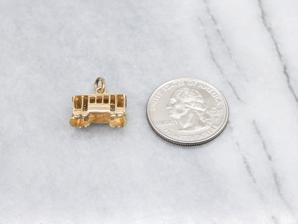 Yellow Gold Trolley Car Charm Pendant