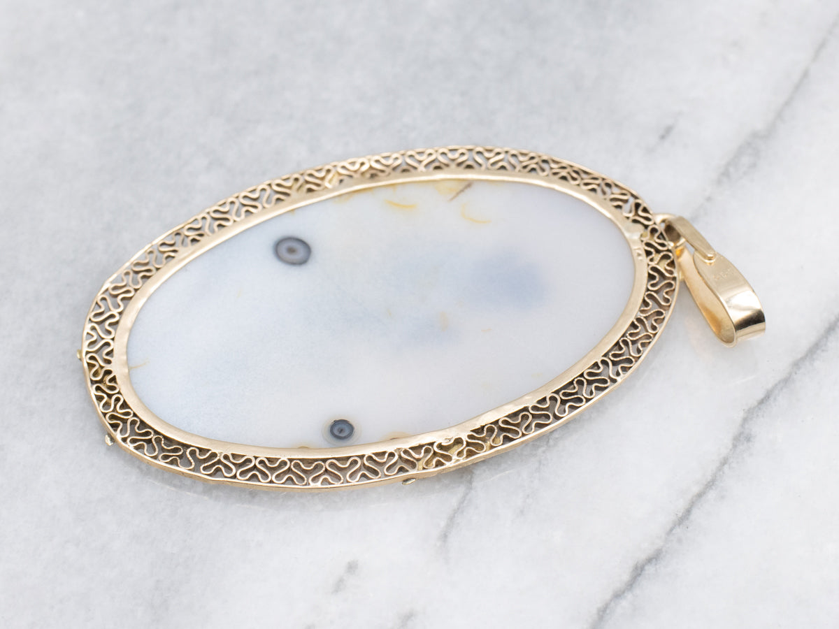 Dendritic Agate Gold Filigree Statement Pendant