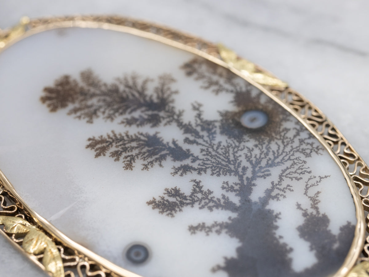 Dendritic Agate Gold Filigree Statement Pendant