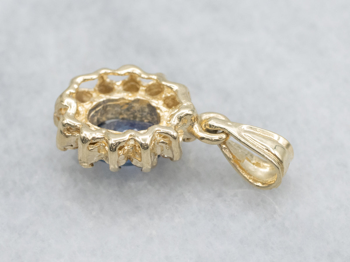 Classic Sapphire and Diamond Halo Gold Pendant