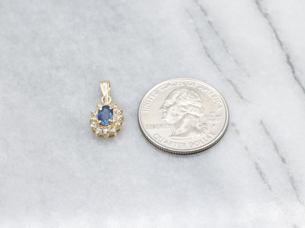 Classic Sapphire and Diamond Halo Gold Pendant