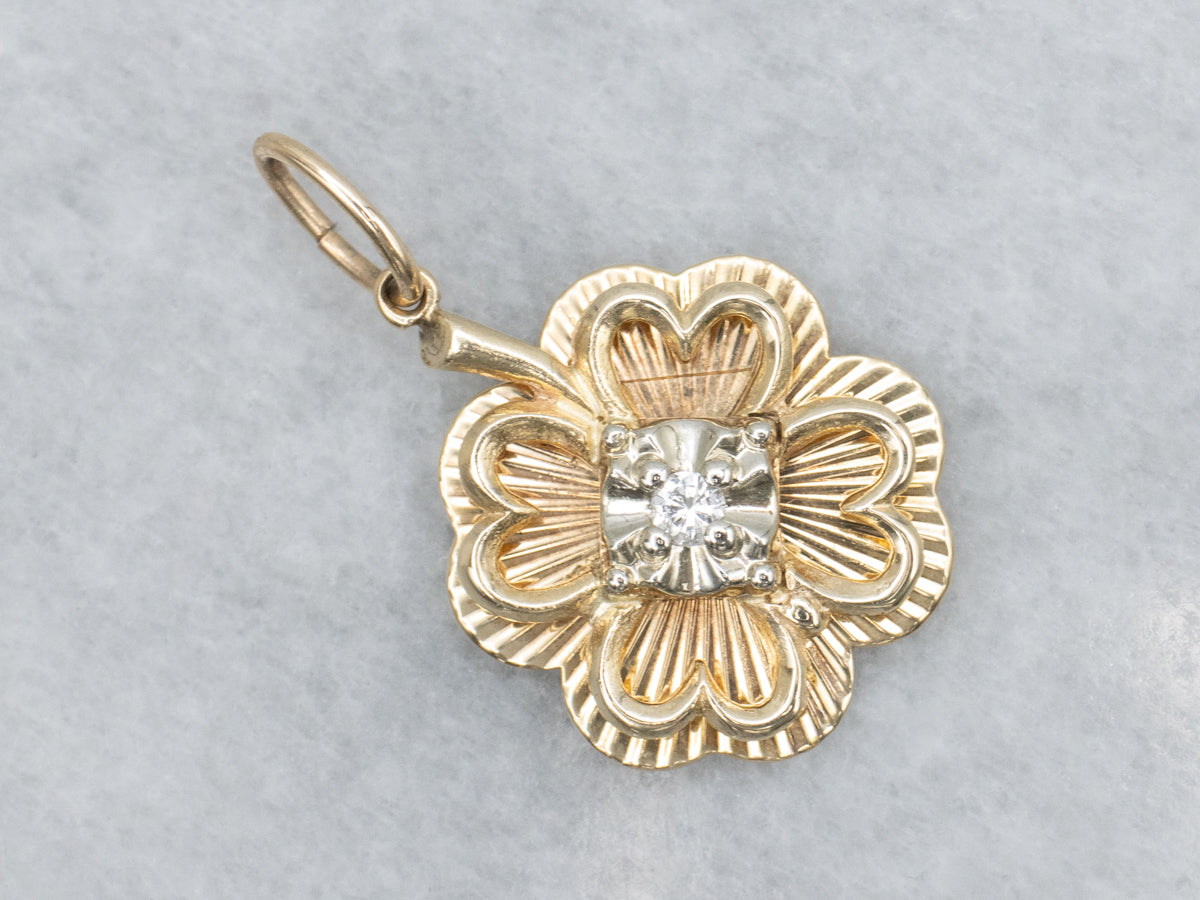 Vintage Two-Tone Gold Diamond Four-Leaf Clover Pendant