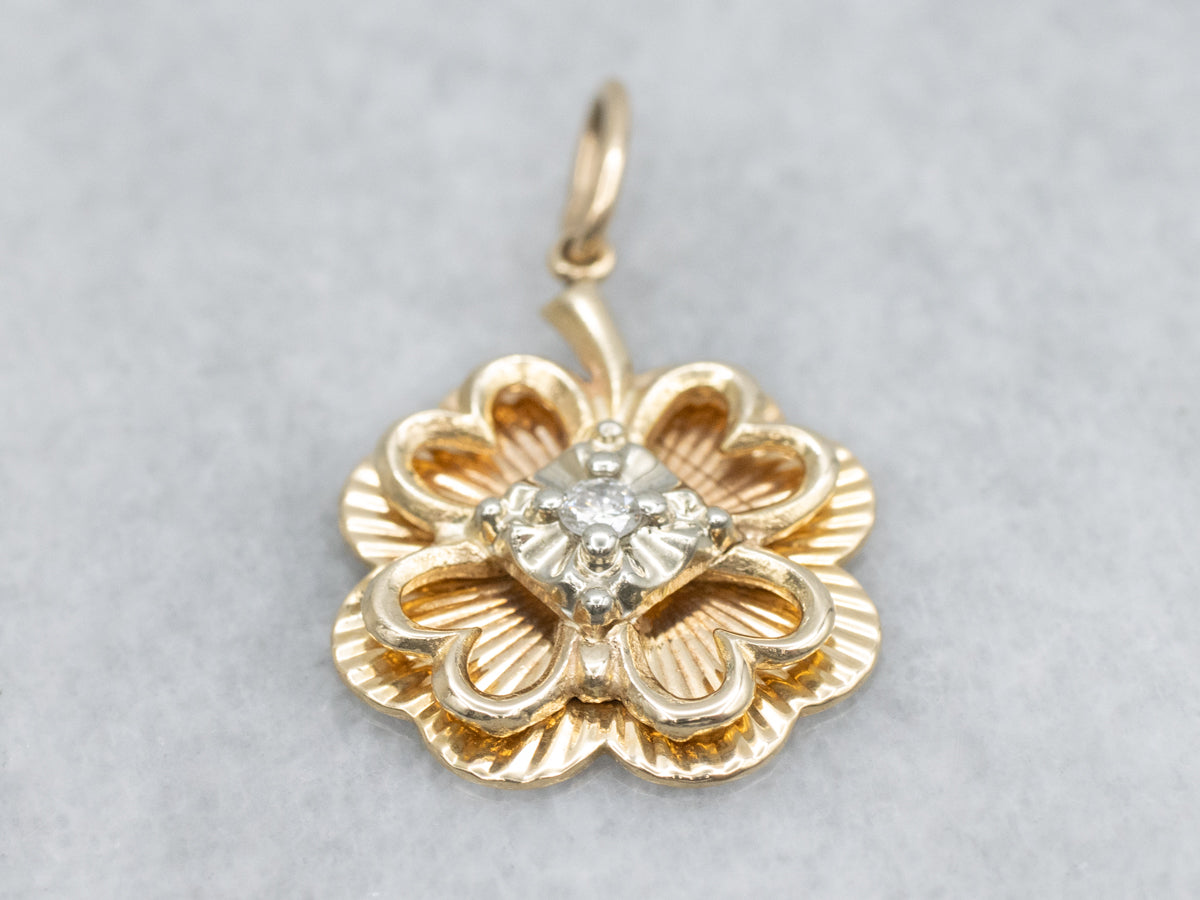 Vintage Two-Tone Gold Diamond Four-Leaf Clover Pendant