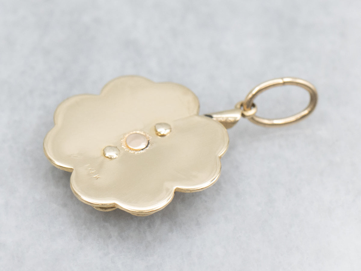 Vintage Two-Tone Gold Diamond Four-Leaf Clover Pendant