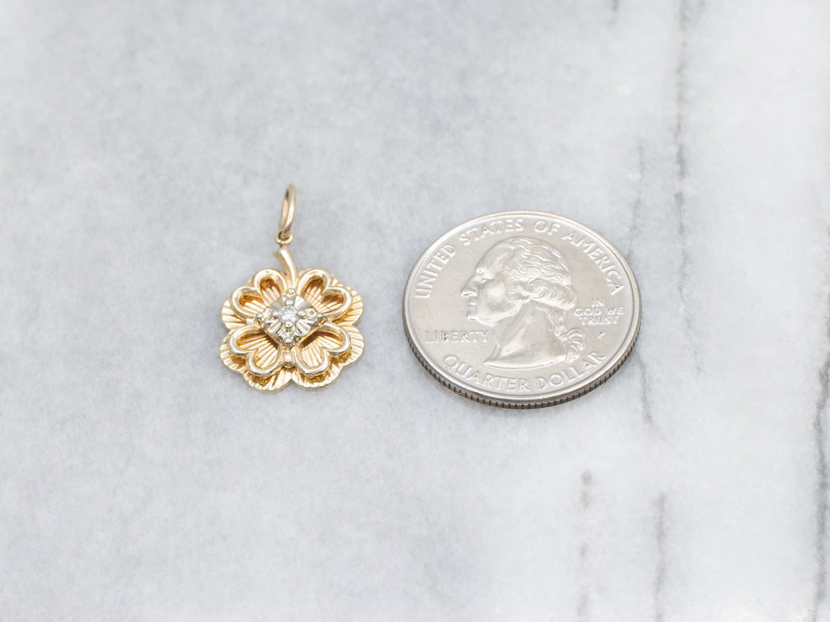 Vintage Two-Tone Gold Diamond Four-Leaf Clover Pendant