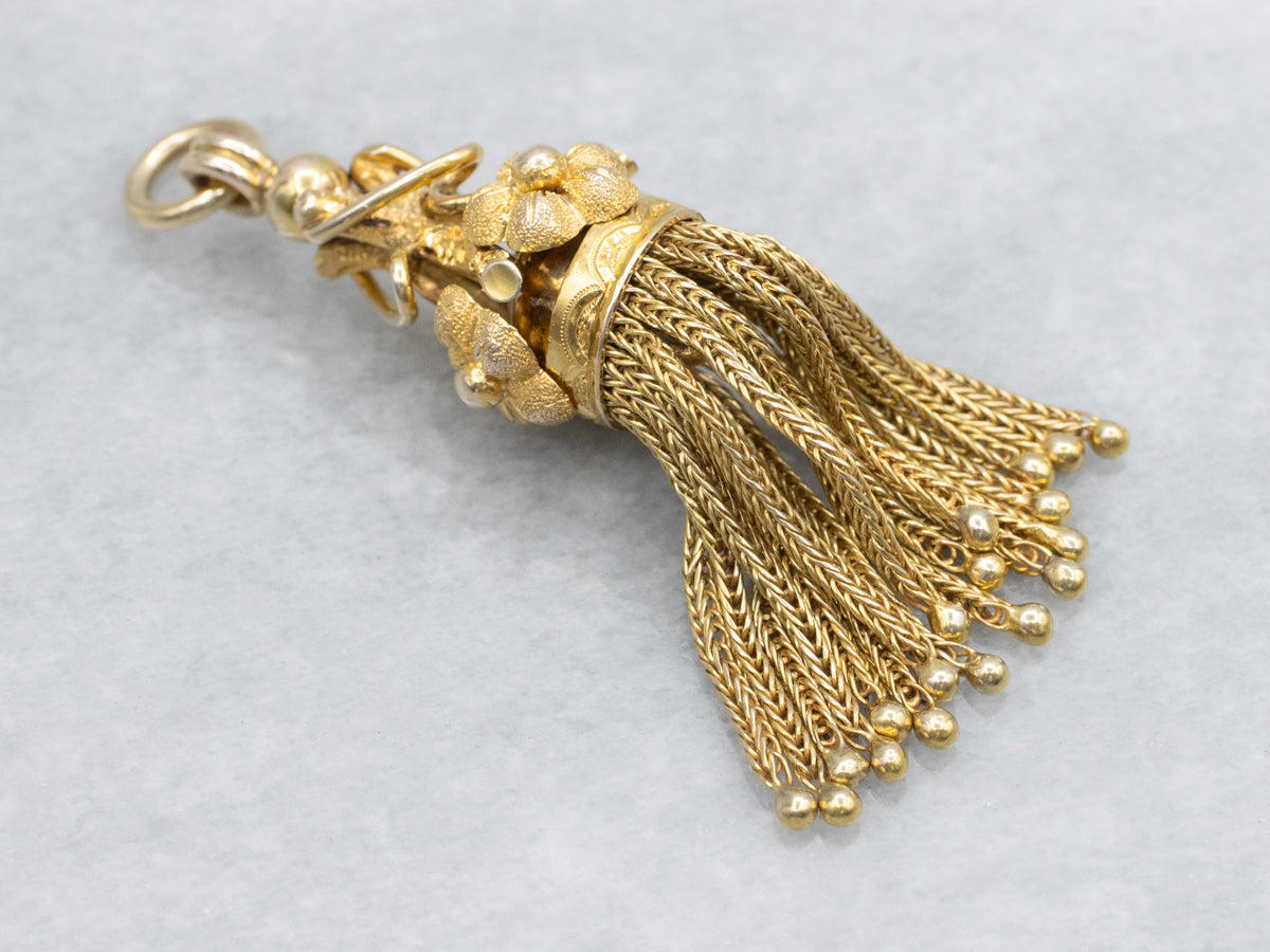 Antique Yellow Gold Floral Tassel Drop Pendant