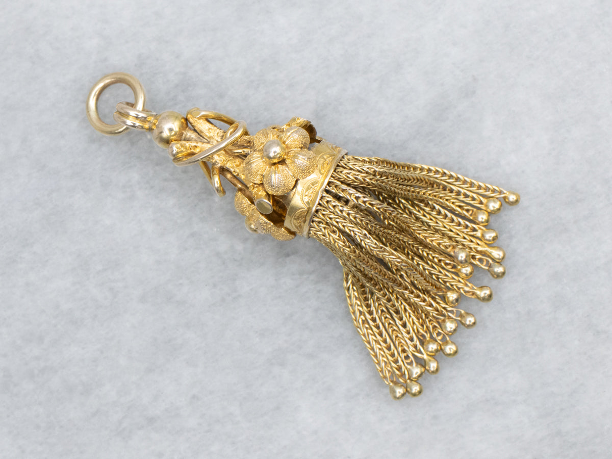 Antique Yellow Gold Floral Tassel Drop Pendant