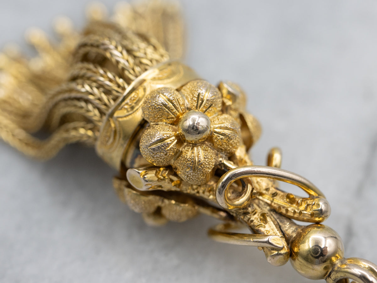 Antique Yellow Gold Floral Tassel Drop Pendant