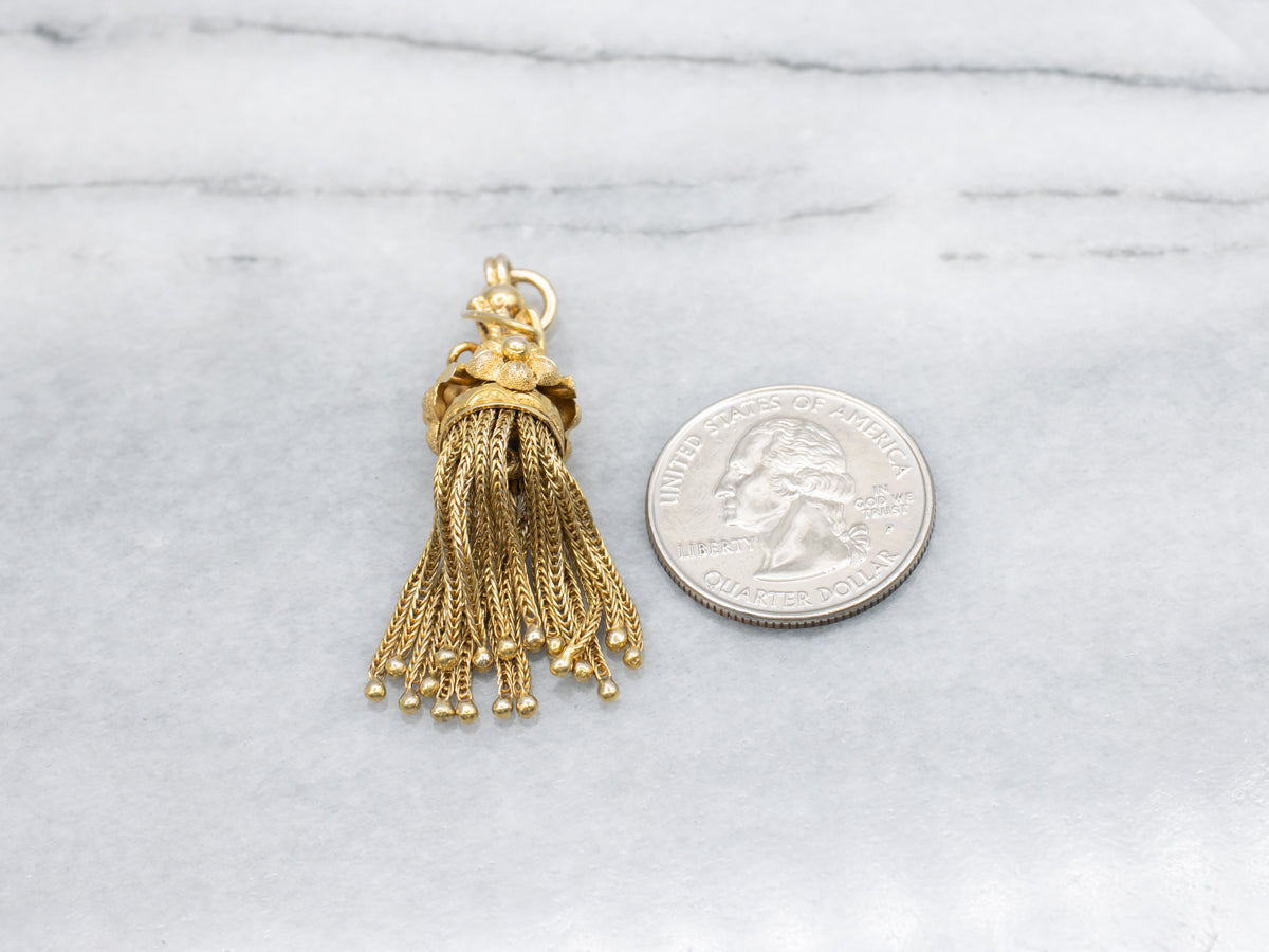 Antique Yellow Gold Floral Tassel Drop Pendant