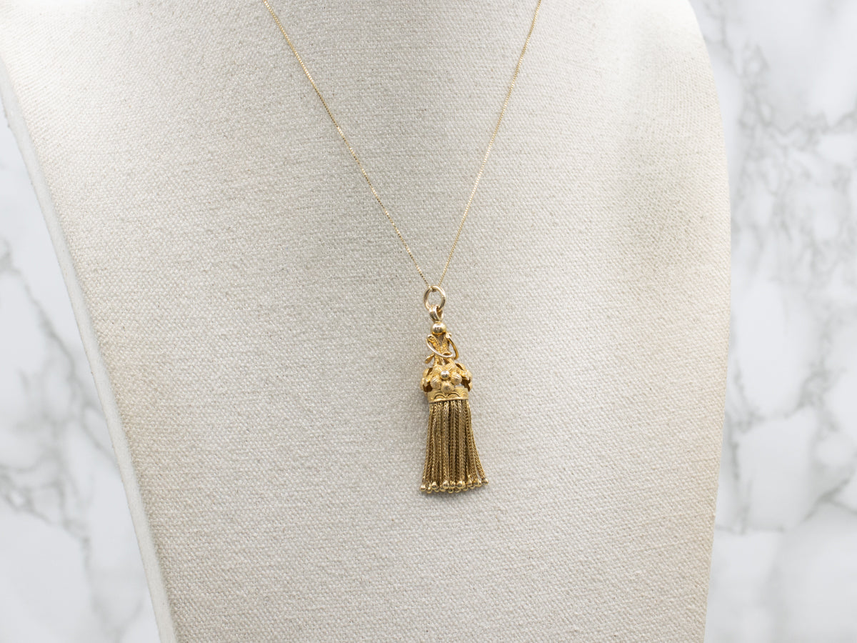 Antique Yellow Gold Floral Tassel Drop Pendant