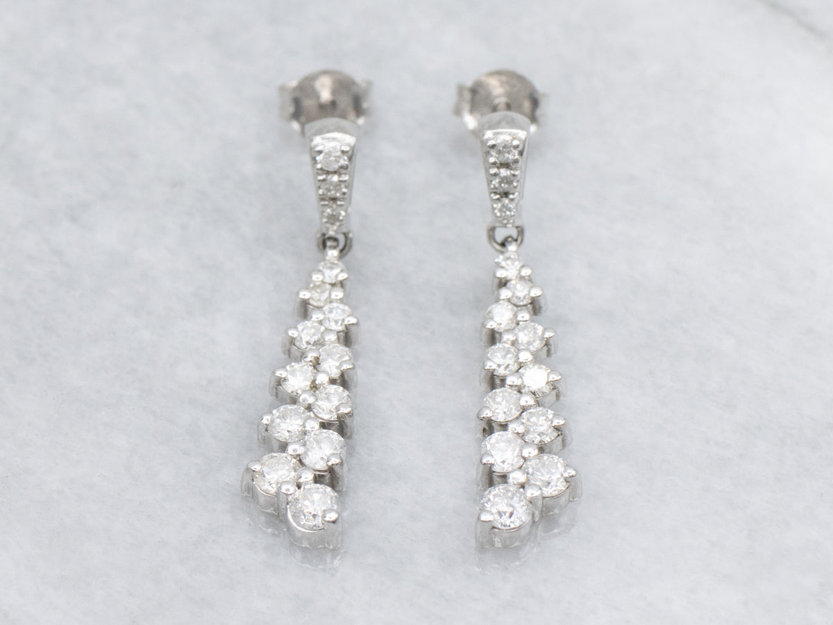 Tapered Graduated Diamond White Gold Drop Earrings