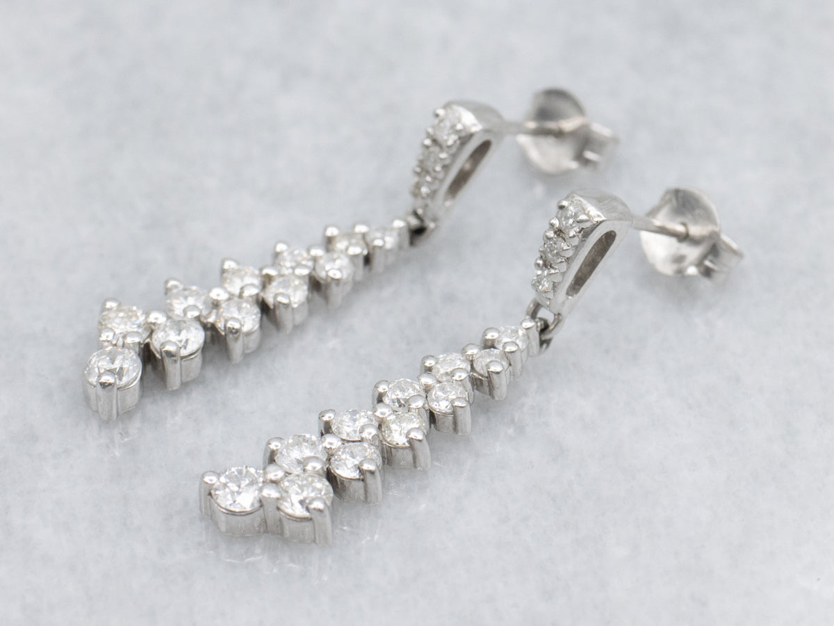Tapered Graduated Diamond White Gold Drop Earrings