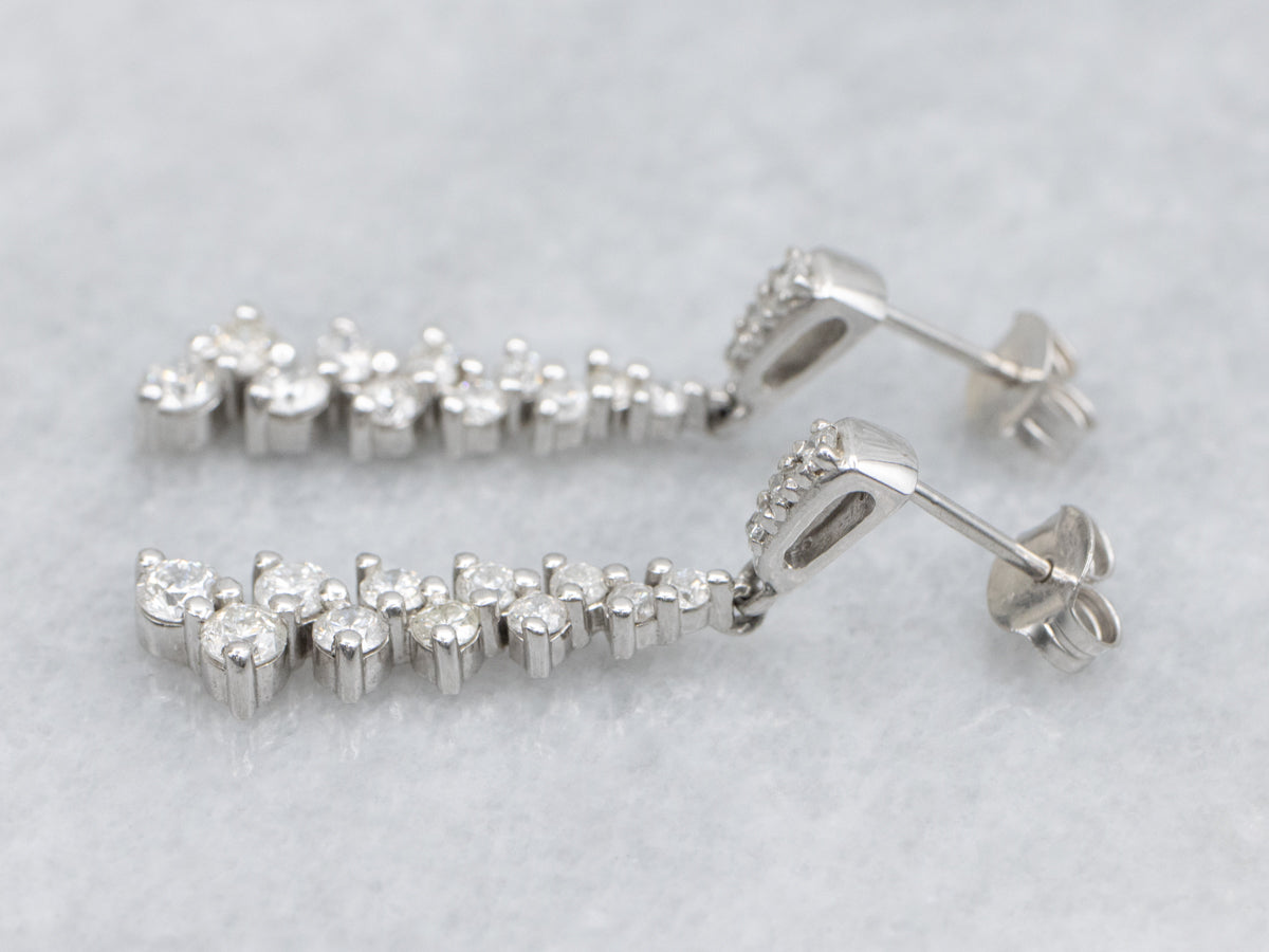 Tapered Graduated Diamond White Gold Drop Earrings