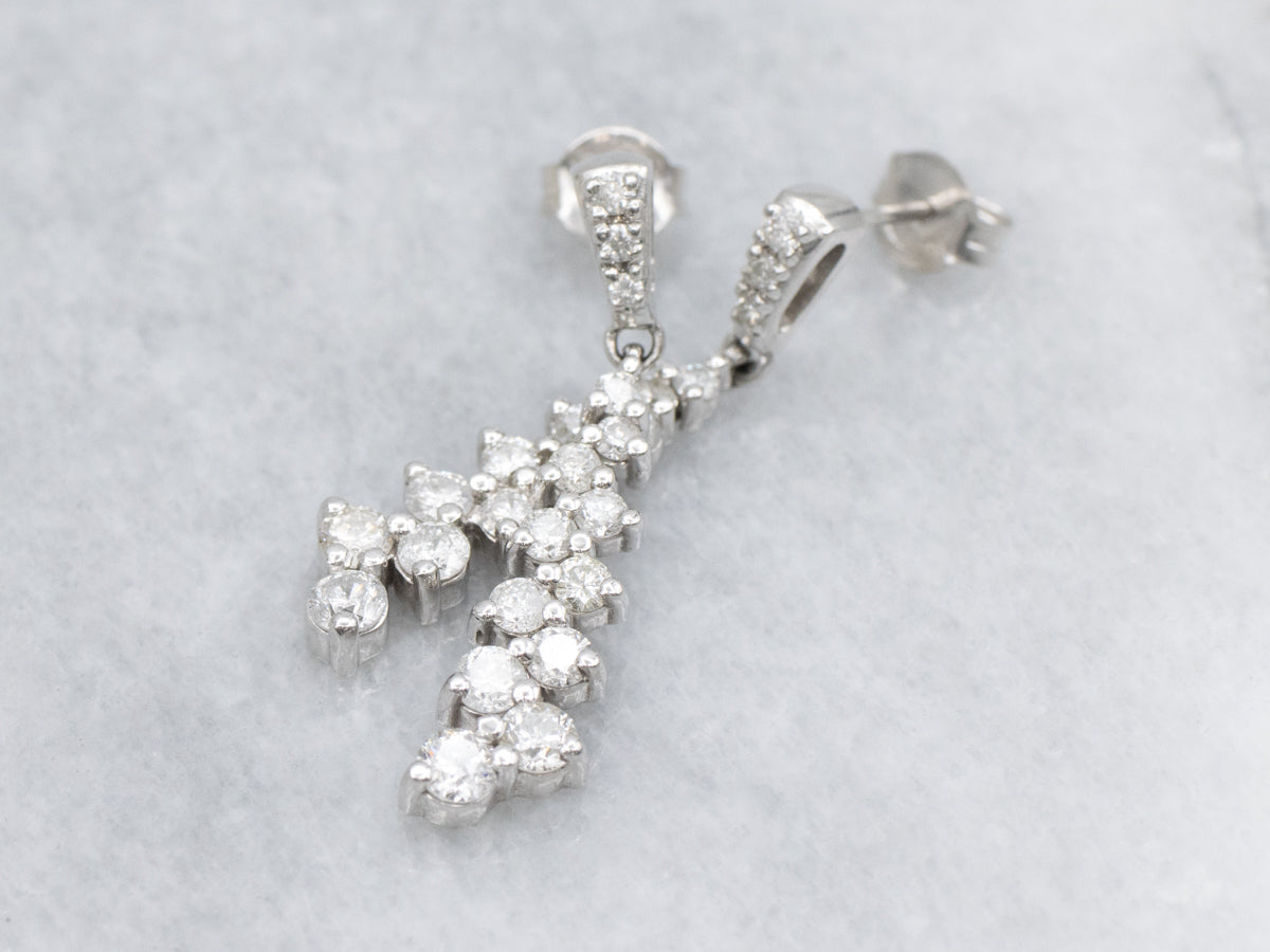 Tapered Graduated Diamond White Gold Drop Earrings
