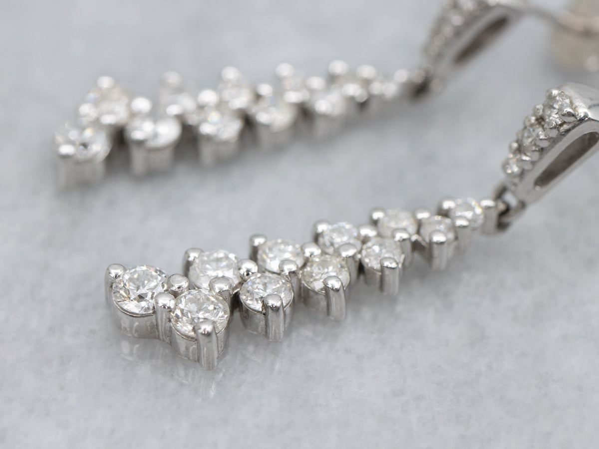 Tapered Graduated Diamond White Gold Drop Earrings