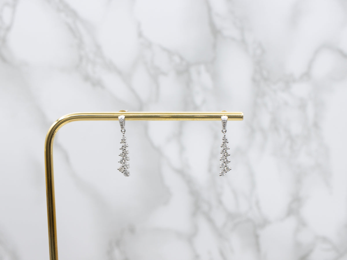 Tapered Graduated Diamond White Gold Drop Earrings