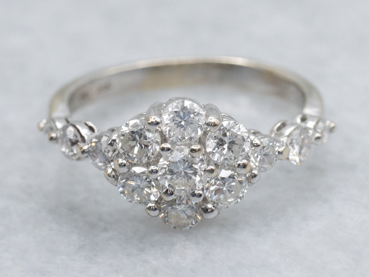 Vintage White Gold Diamond Cluster Ring