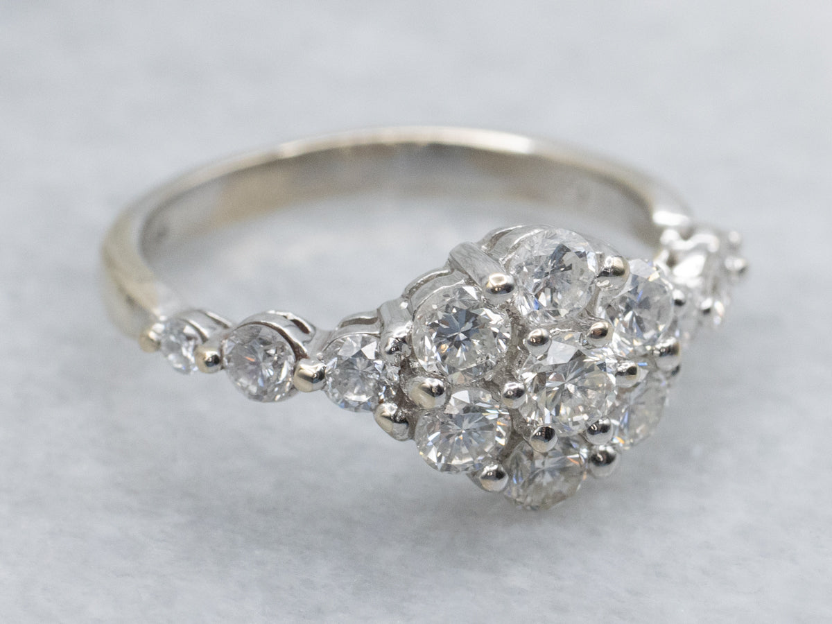 Vintage White Gold Diamond Cluster Ring