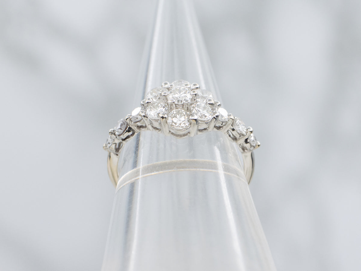 Vintage White Gold Diamond Cluster Ring