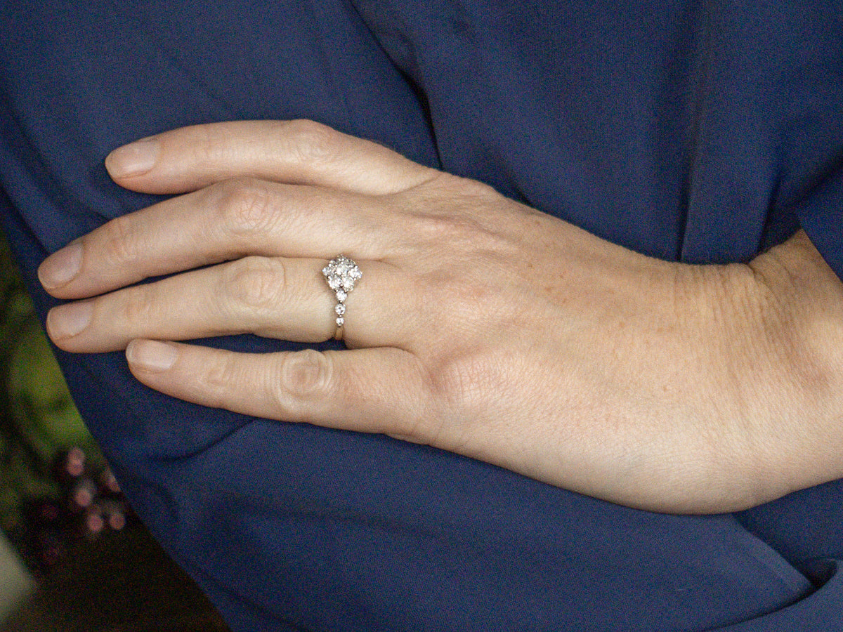 Vintage White Gold Diamond Cluster Ring