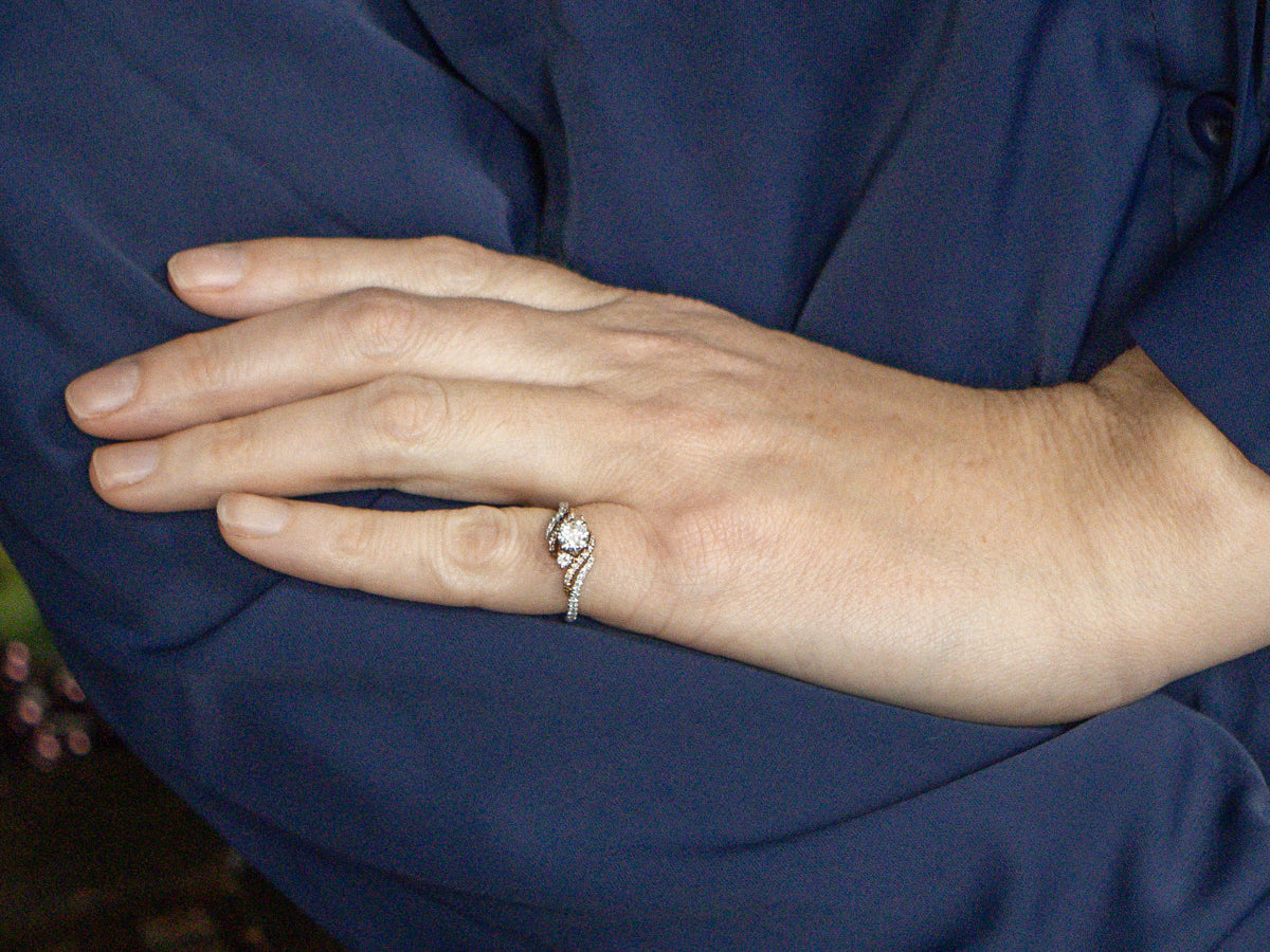 Modern Two-Tone Gold Twisting Diamond Bypass Engagement Ring