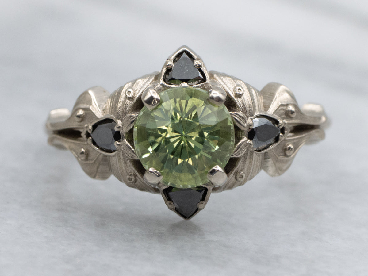 Sillimanite and Hematite Accent Antique Luna Moth Gold Ring