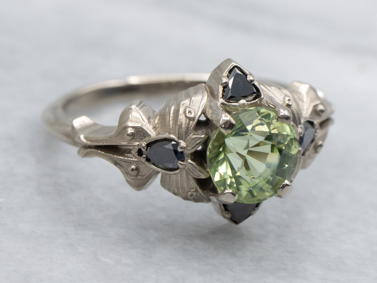 Sillimanite and Hematite Accent Antique Luna Moth Gold Ring