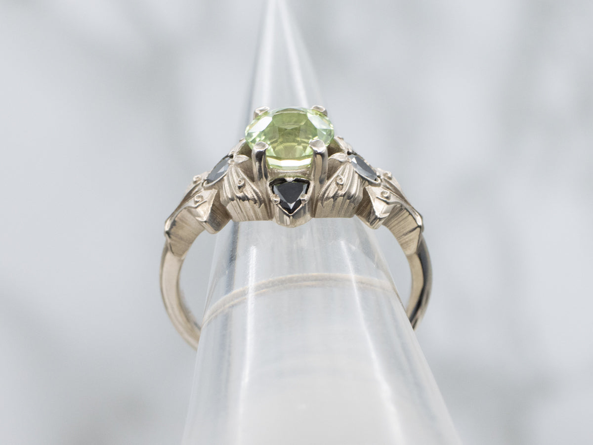 Sillimanite and Hematite Accent Antique Luna Moth Gold Ring