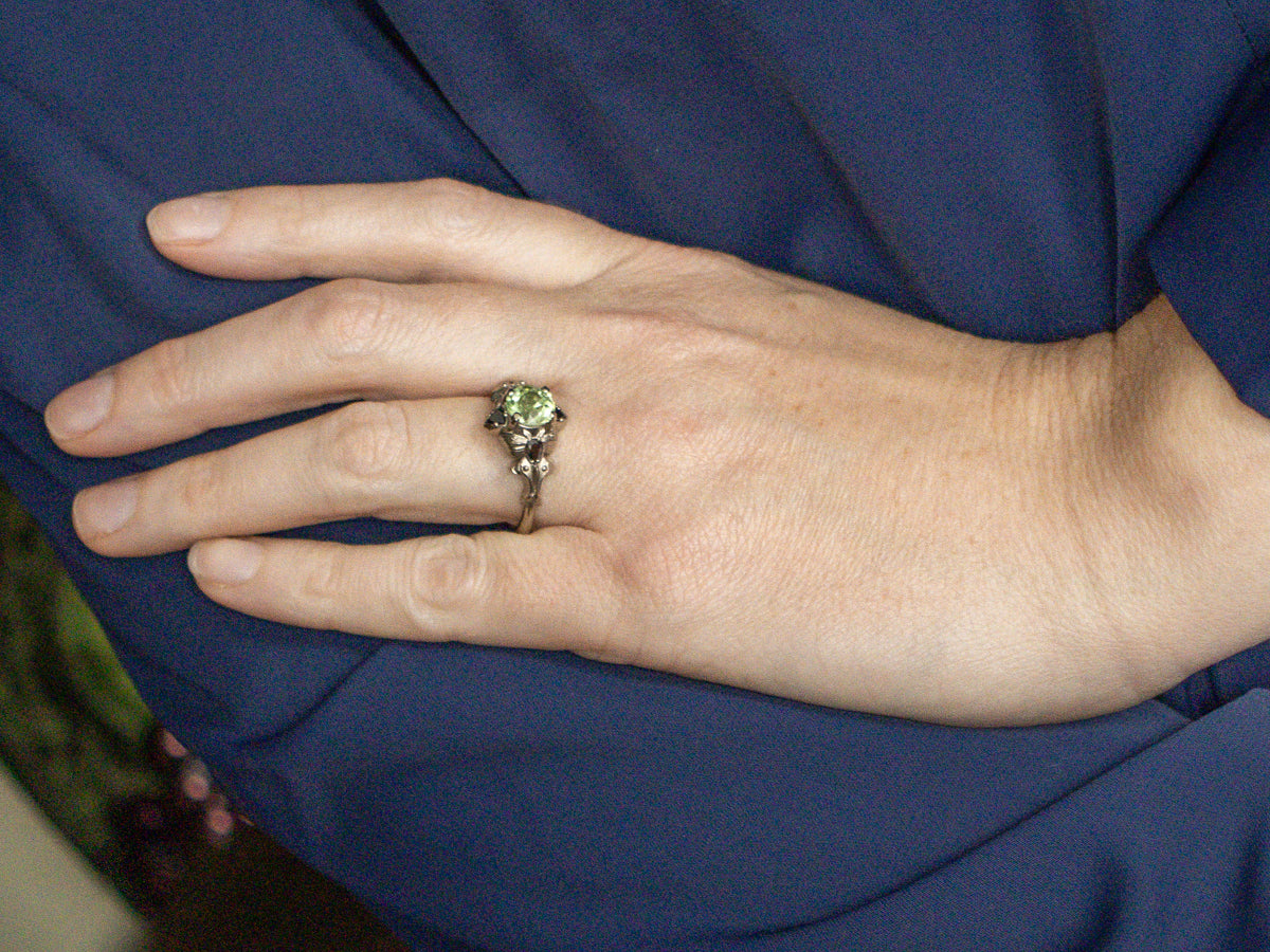 Sillimanite and Hematite Accent Antique Luna Moth Gold Ring