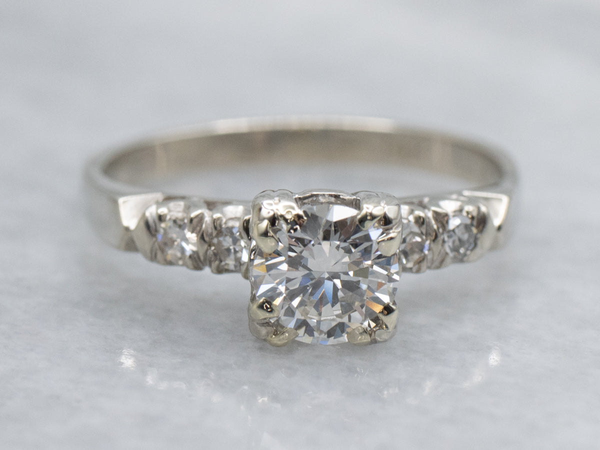 Vintage Brilliant Cut Diamond White Gold Engagement Ring