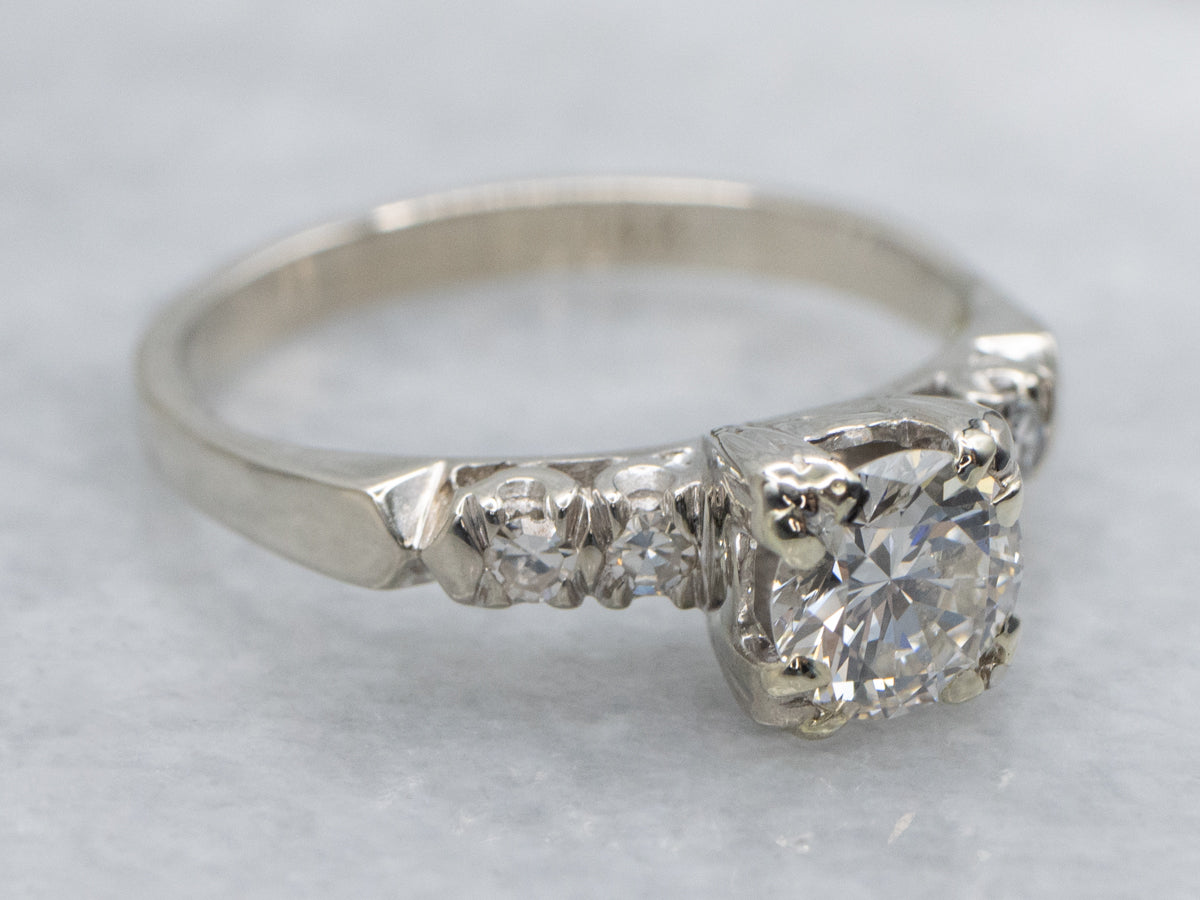 Vintage Brilliant Cut Diamond White Gold Engagement Ring