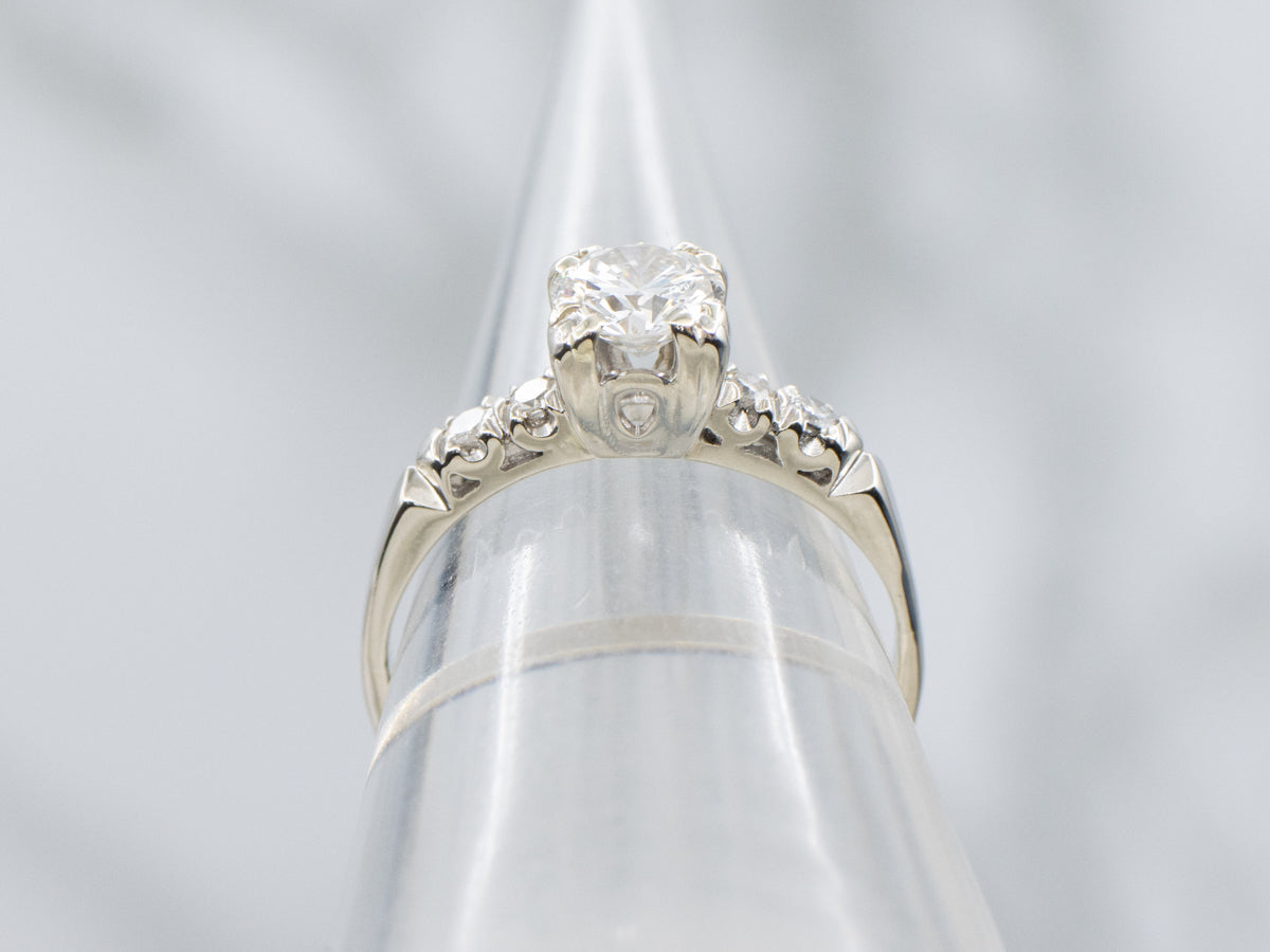 Vintage Brilliant Cut Diamond White Gold Engagement Ring