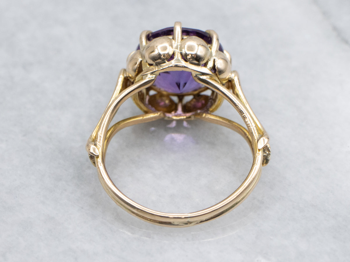 Gold Split Shank Round-Cut Amethyst Solitaire Ring