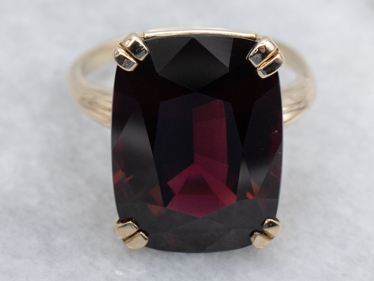 Cushion-Cut Garnet Yellow Gold Solitaire Ring