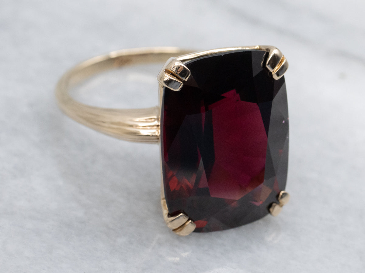 Cushion-Cut Garnet Yellow Gold Solitaire Ring