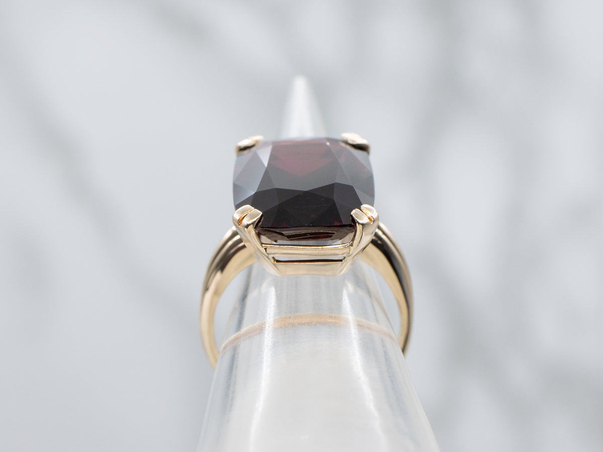 Cushion-Cut Garnet Yellow Gold Solitaire Ring