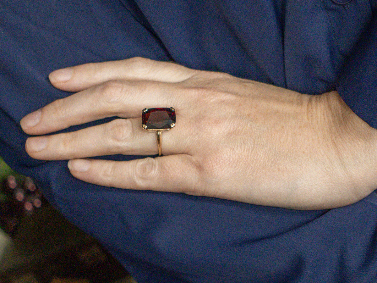 Cushion-Cut Garnet Yellow Gold Solitaire Ring