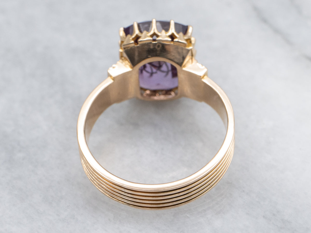 Victorian Era Carved Amethyst Rose Cut Diamond Flower Ring