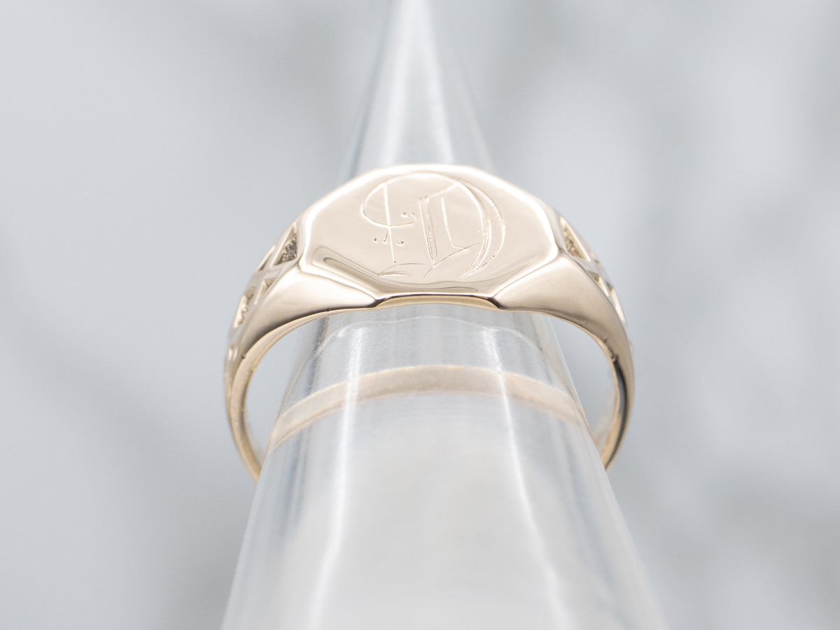 Ostby and Barton Engraved Gold Initial "G" Crisscross Signet Ring