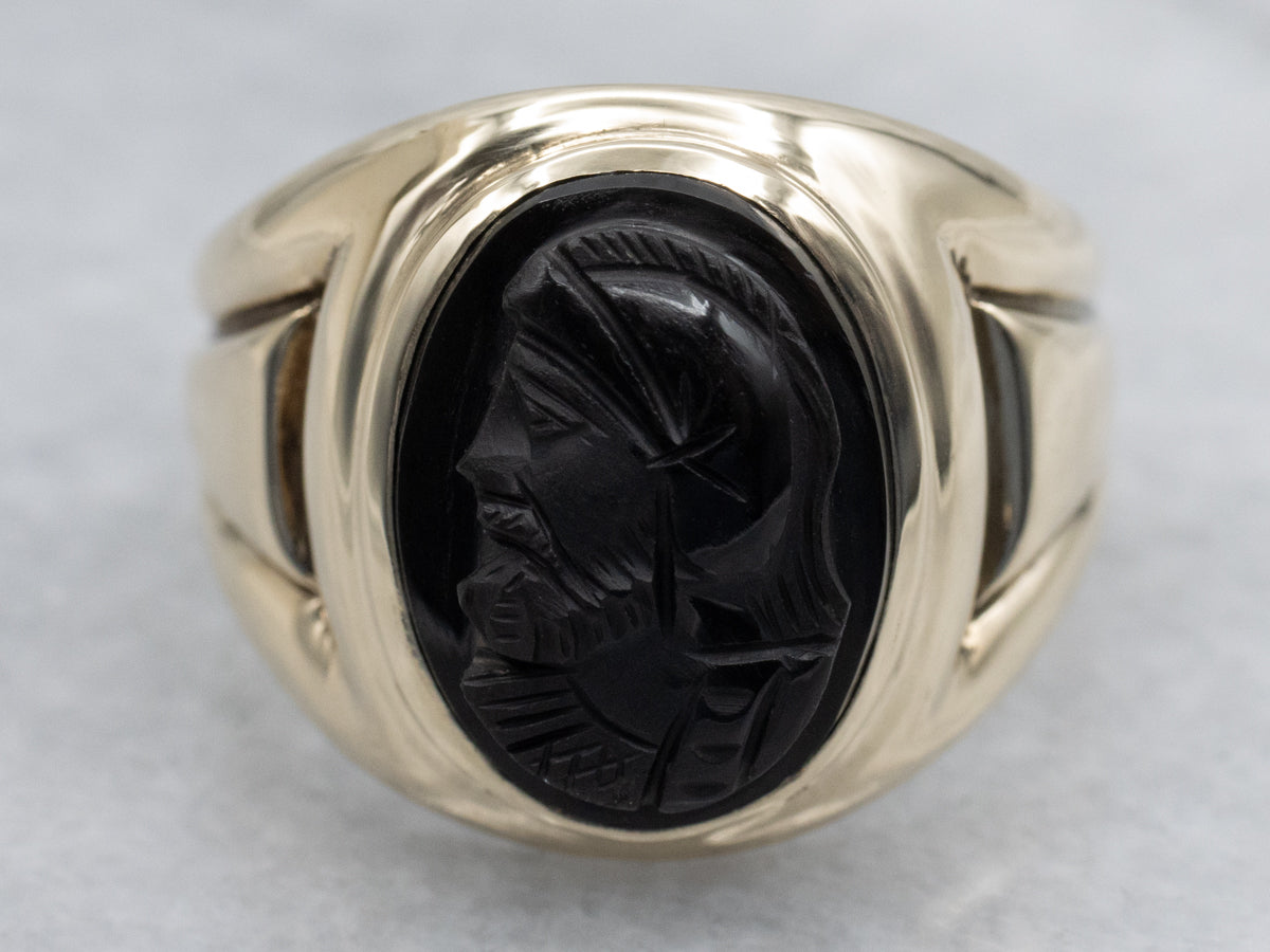 Men's Bezel-Set Black Onyx Cameo Statement Ring