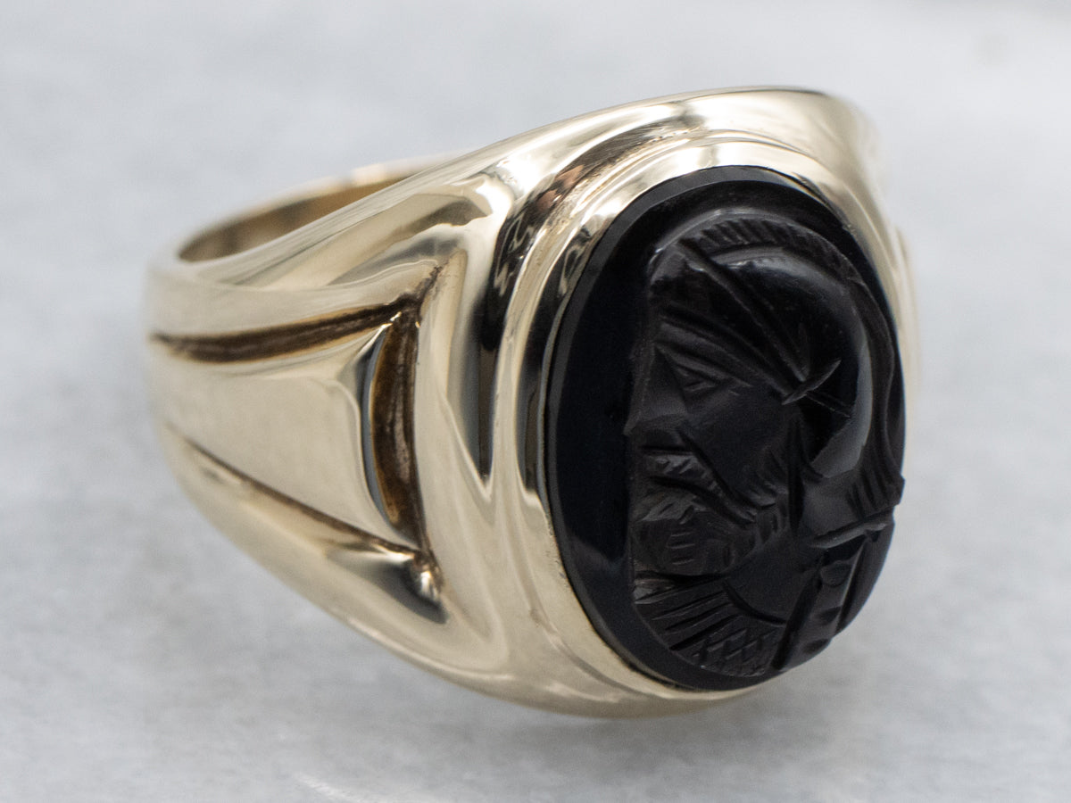 Men's Bezel-Set Black Onyx Cameo Statement Ring