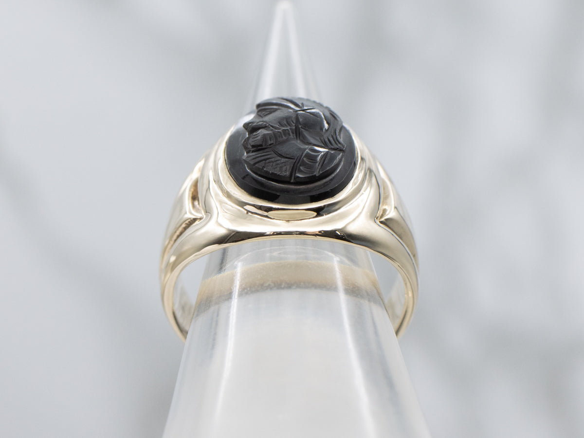 Men's Bezel-Set Black Onyx Cameo Statement Ring