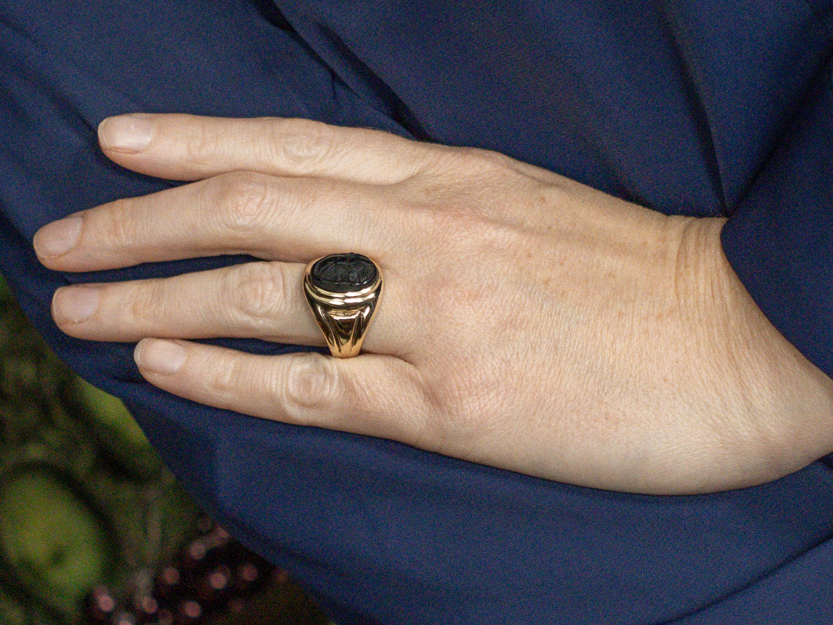 Men's Bezel-Set Black Onyx Cameo Statement Ring