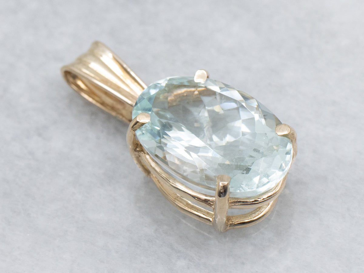 Oval-Cut Aquamarine Yellow Gold Gemstone Pendant