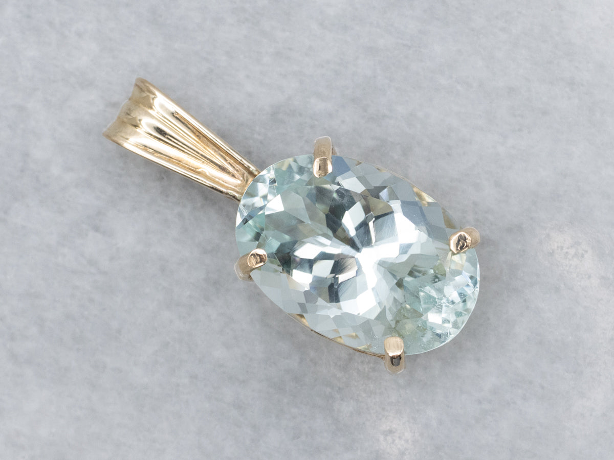 Oval-Cut Aquamarine Yellow Gold Gemstone Pendant