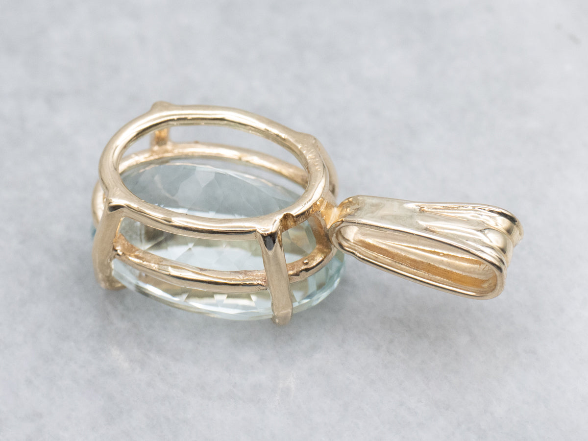Oval-Cut Aquamarine Yellow Gold Gemstone Pendant