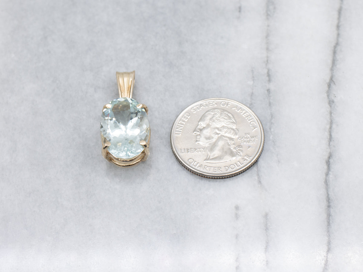 Oval-Cut Aquamarine Yellow Gold Gemstone Pendant