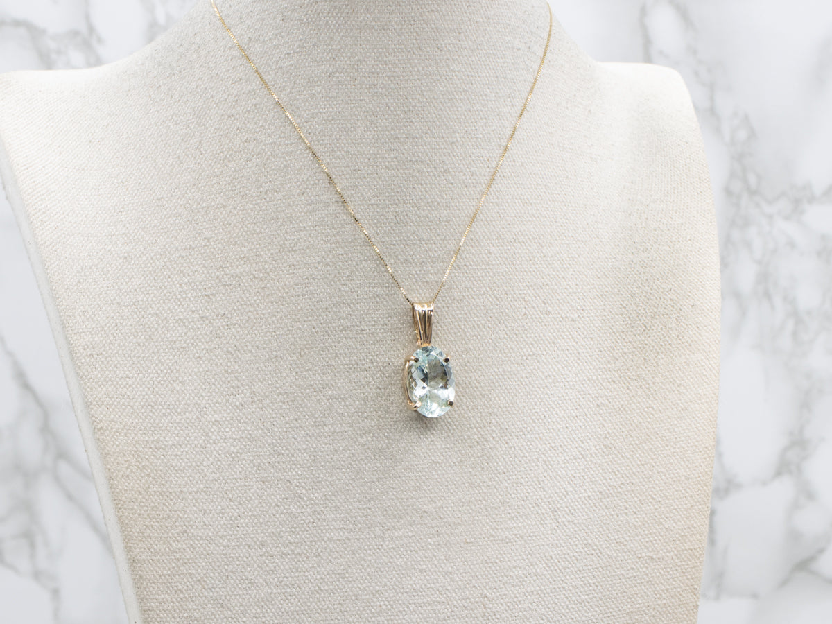 Oval-Cut Aquamarine Yellow Gold Gemstone Pendant
